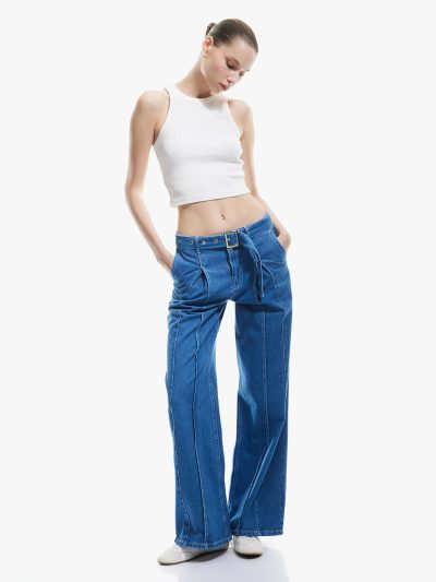 Pleated Wide Leg Jeans