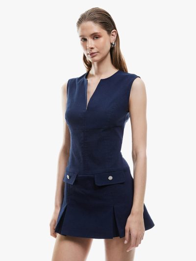 Sleeveless Round Neck Pleated Mini Dress